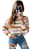 Multicolor Striped Hollowed Knitted Loose Sweater