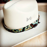 Turquoise Floral Embossed Leather Hat Band