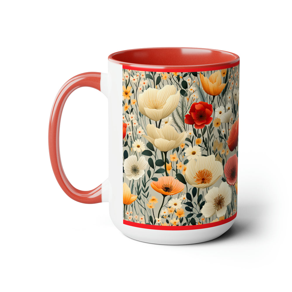 Floral Poppy Mug, Fall Floral Mug, Poppies Mug, Large Mug, Trendy Mug, Aesthetic Mug