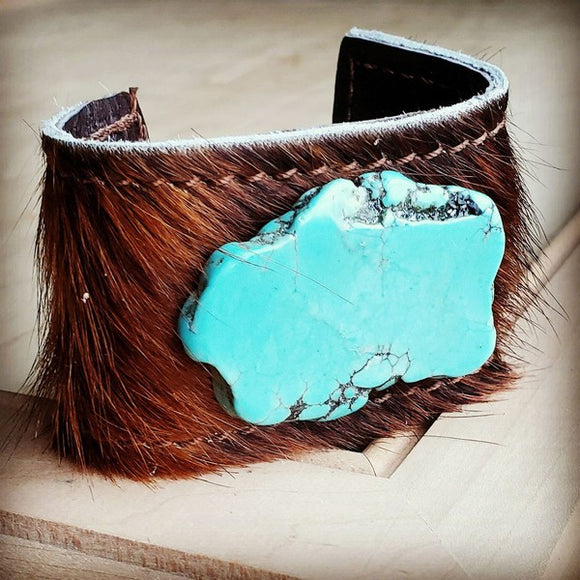 Leather Cuff Leather Tie Brown and Turquoise Slab