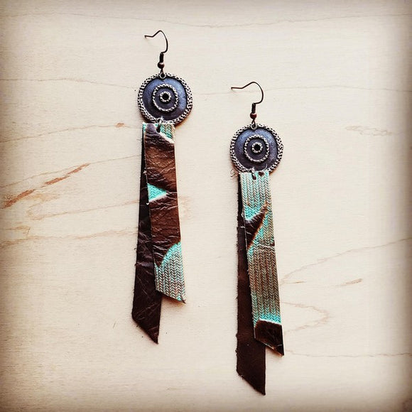 Leather Rectangle Earring in Turquoise Laredo