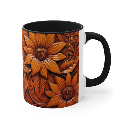 Sunflower Mug, Leather Sunflower Mug, Modern Sunflower Mug, Western Sunflower Mug