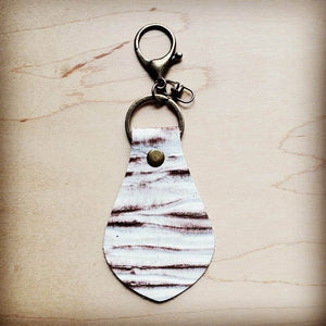 Embossed Leather Keychain WHite Chateau