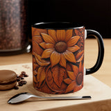 Sunflower Mug, Leather Sunflower Mug, Modern Sunflower Mug, Western Sunflower Mug