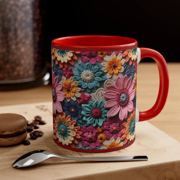 Floral Mug, Crochet Mug, Embroidery Mug. Fall Mug, 3D Mug