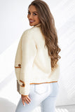 Beige Sherpa Contrasting Trim Button Jacket with Pockets