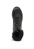 DOLON LACE-UP FUR COLLARED ANKLE BOOT