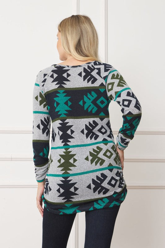 Aztec Shirred Side Accent Top