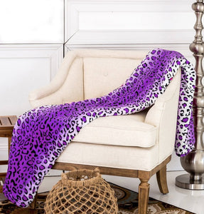 Leopard Purple Warm Cozy Throw Flannel Blanket