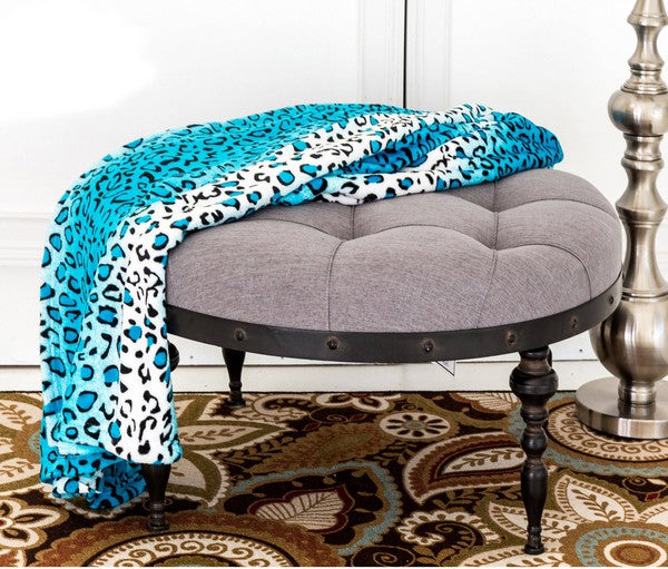 Leopard Turquoise Warm Cozy Bed Throw Blanket
