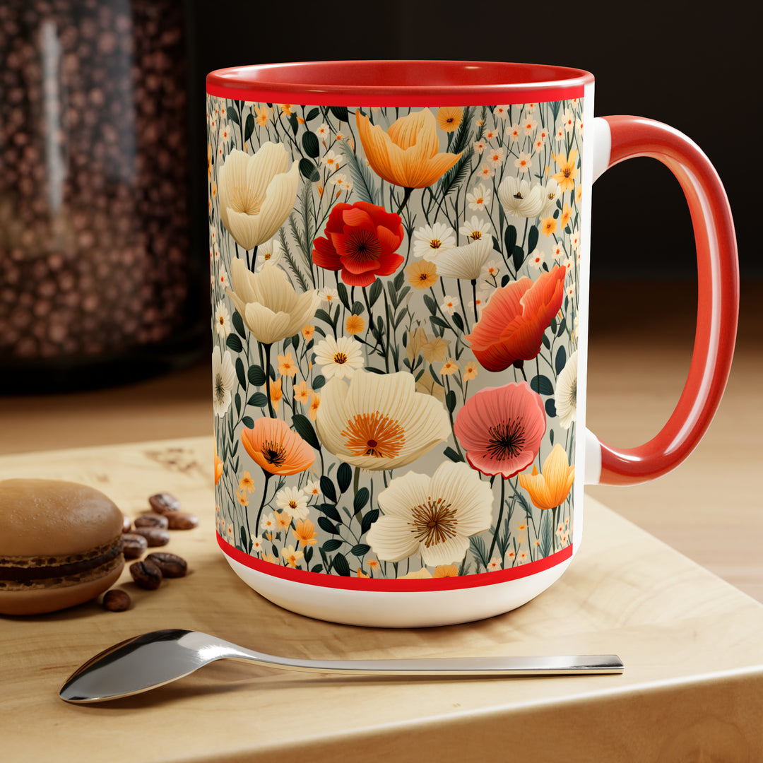 Floral Poppy Mug, Fall Floral Mug, Poppies Mug, Large Mug, Trendy Mug, Aesthetic Mug
