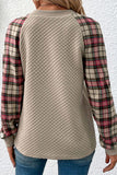 quilted plaid accent sweatshirt pull over
