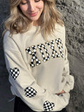 Checkered XOXO Neutral Sweatshirt