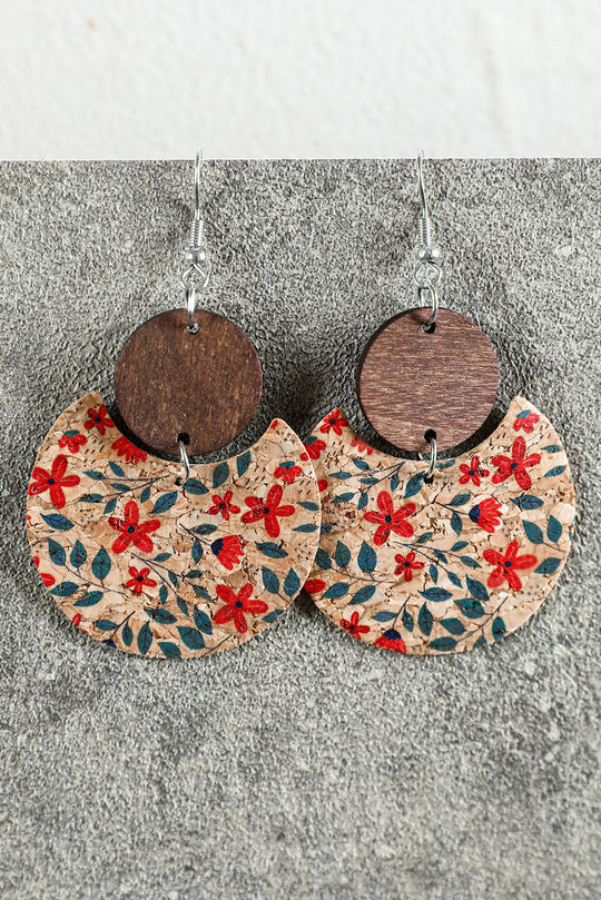 Multicolor Vintage Floral Print Geometric Wood Earrings