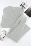 Gray Knitted V Neck Sweater and Casual Pants Set