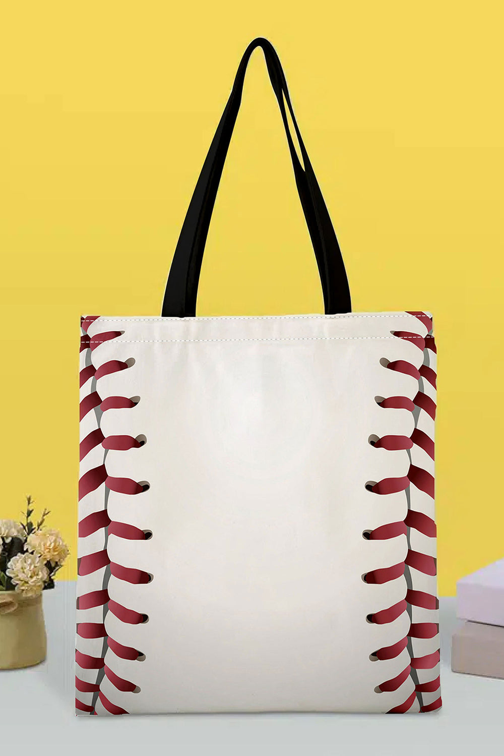 White Baseball Print Canvas Tote Bag