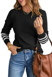 Black Striped Sleeve Plain Knit Sweater