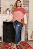 Mineral Red Plus Size Ribbed Colorblock Long Sleeve Top