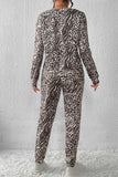Leopard Long Sleeve Top Drawstring Pants Lounge Outfit
