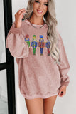Pink Sequined Nutcracker Doll Corded Baggy Sweatshirt