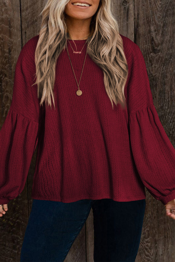 Red Dahlia Plus Size Balloon Sleeve Textured Knit Top