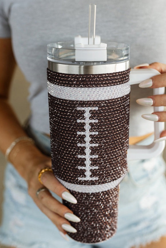 Chestnut Contrast Rhinestone Rugby 304 Stainless Steel Tumbler