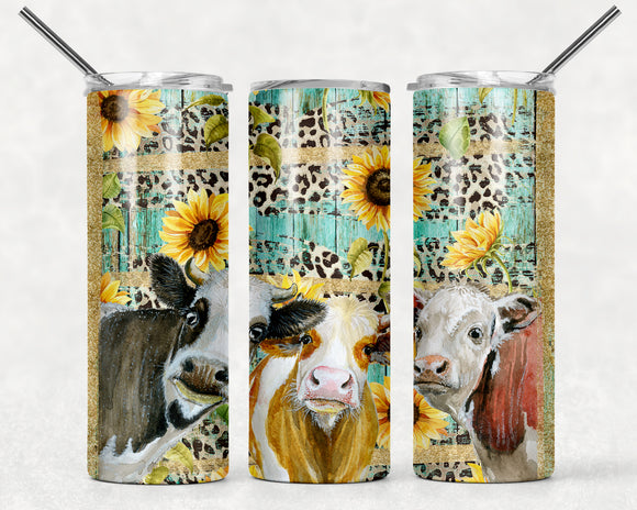 Sunflower Cow Tumbler, Sunflower Tumbler, Cow Tumbler, Country Floral Tumber