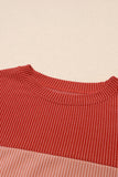 Fiery Red Color Block Long Sleeve Ribbed Loose Top