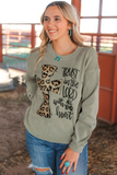 Green Leopard Jesus Cross Corded Oversized Sweatshirt