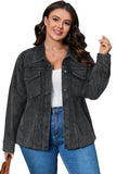 Gray Plus Size Flap Pocket Raw Edge Corduroy Jacket
