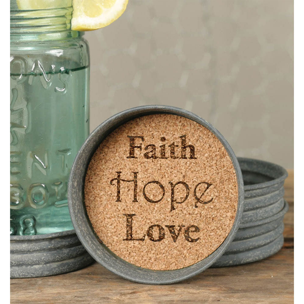 Coasters Mason Jar Lid Faith Hope and Love