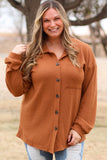 Brown Plus Size Waffle Knit Textured Shacket