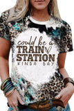 Apricot TRAIN STATION Graphic Leopard Print T Shirt