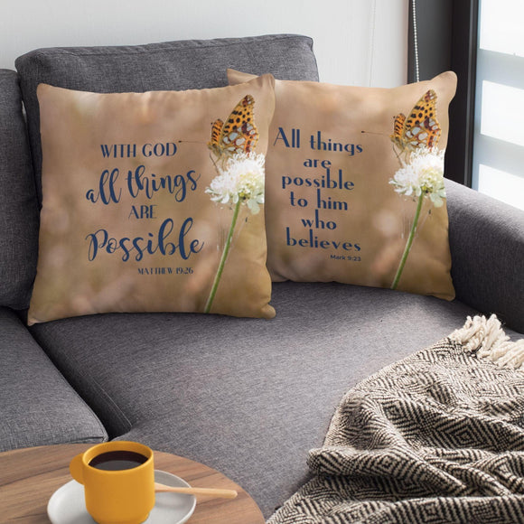 All Things Are Possible Faux Suede Pillow, Believer Pillow, Christian Throw Pillow, Bible Verse Pillow - Santa Anna's Christmas Shop